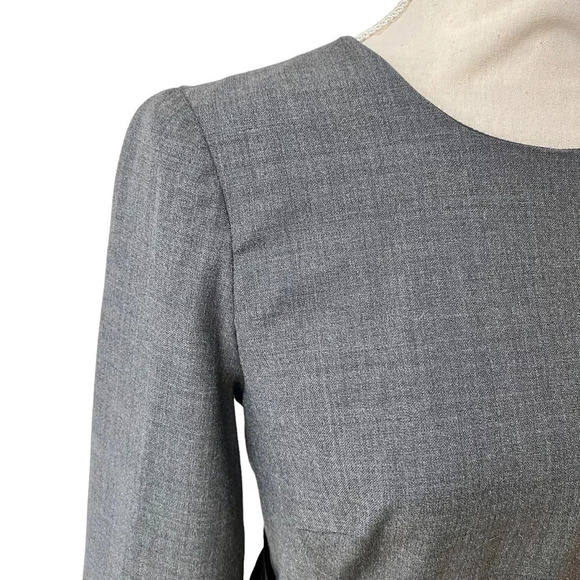 J. Crew Exeter Wool Dress Gray Black Velvet Bow Waist Fitted Size 2 - Picture 4 of 16